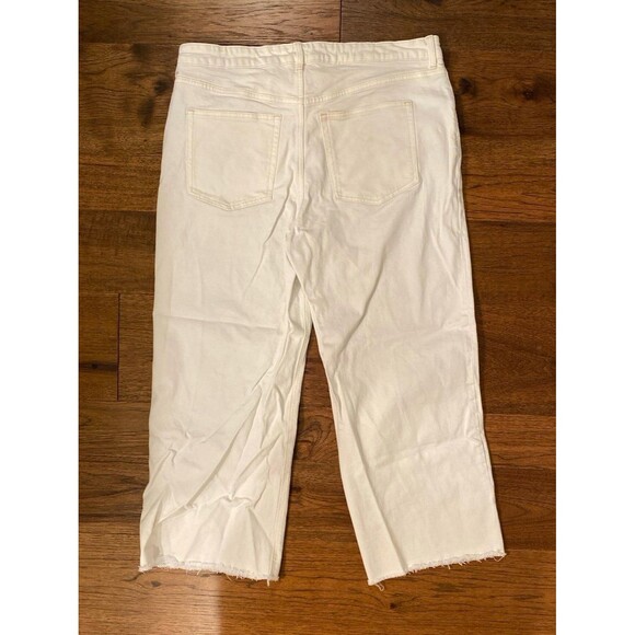 H&M Capri Cropped Pants Womens Sz 18 White Denim Fringed Wide Leg Casual Boho - Picture 5 of 12